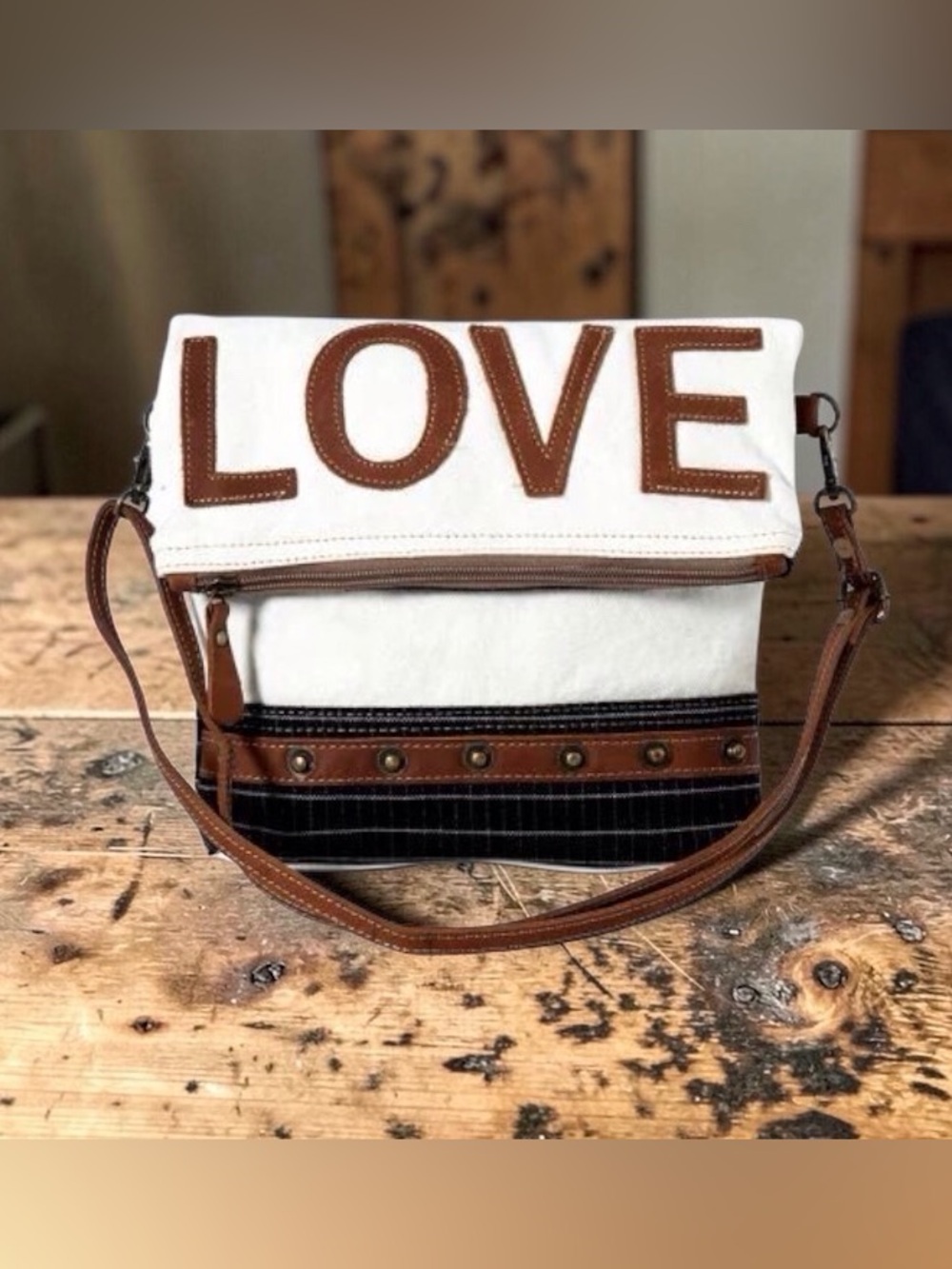 Myra Bag Love Foldover Crossbody Bag S-8031 | Canvas & Leather Boho Purse | NWT